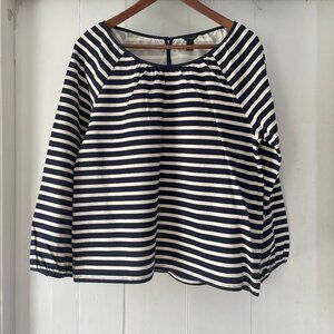 J Crew 100% Cotton Poplin Blouse Womens Medium Striped Nautical Boat Neck EUC